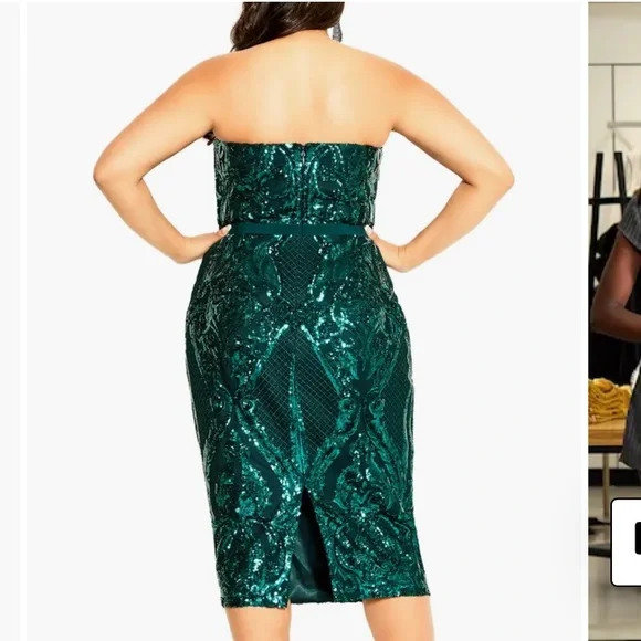 Elegant Green Sequin Strapless Dress - Picture 8 of 10
